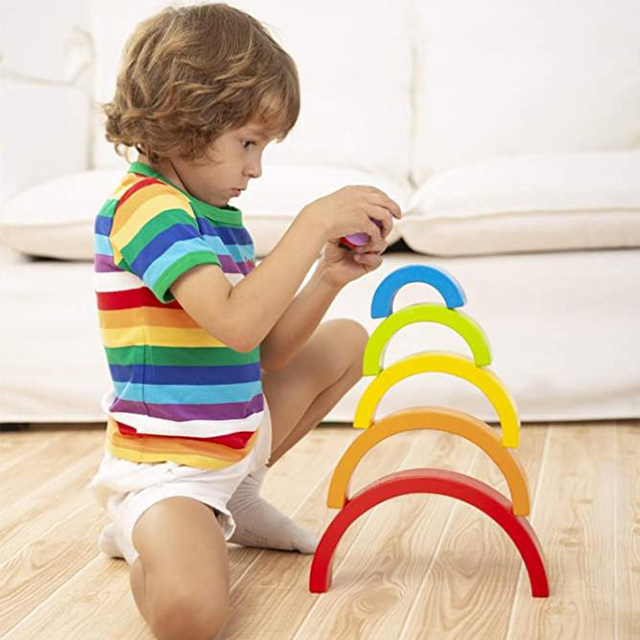 Educational Wooden Rainbow Puzzle Montessori Toys for Kids Toddlers 