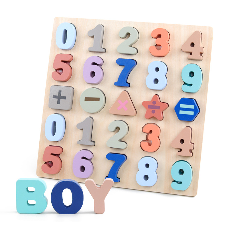Kids Wooden Numbers Alphabets Cognitive Board Early Education Wooden Puzzle Toy 