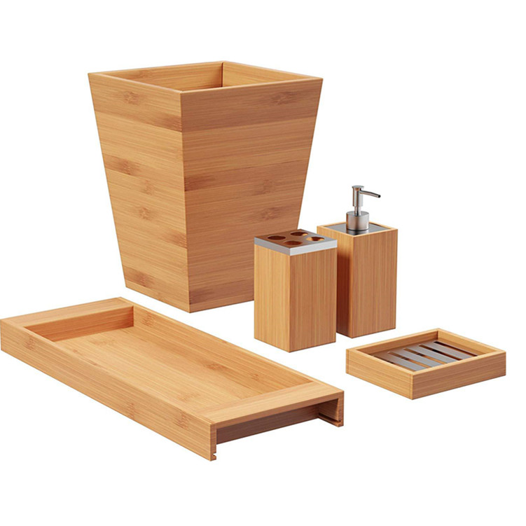 5-piece Accessories Bamboo bathroom set 