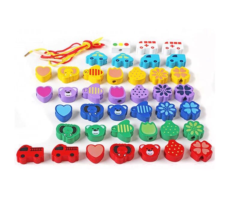 Montessori Lacing Stringing Wooden Beads Toy 