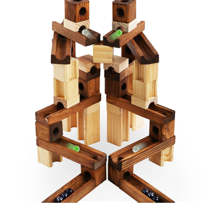 Educational wood grain block marbles
