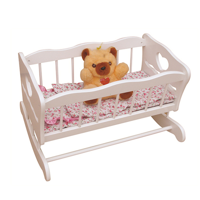 white wooden doll cradle 
