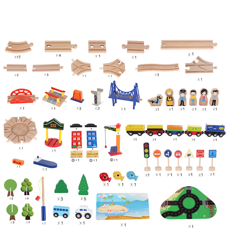 Wooden Track Train Set Toy Railway Magic Transportation DIY Assembling Toys