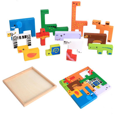 Wooden animal creative building blocks 3D wooden puzzle 