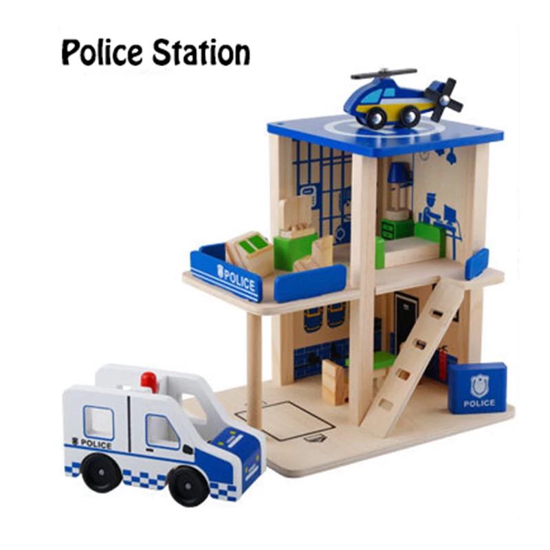 Fire Station Police Station Post Office Wooden Toys 