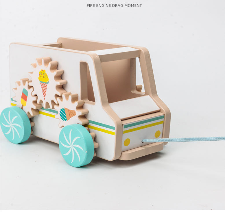 Wooden Ice cream cars Hand Pull Toy 