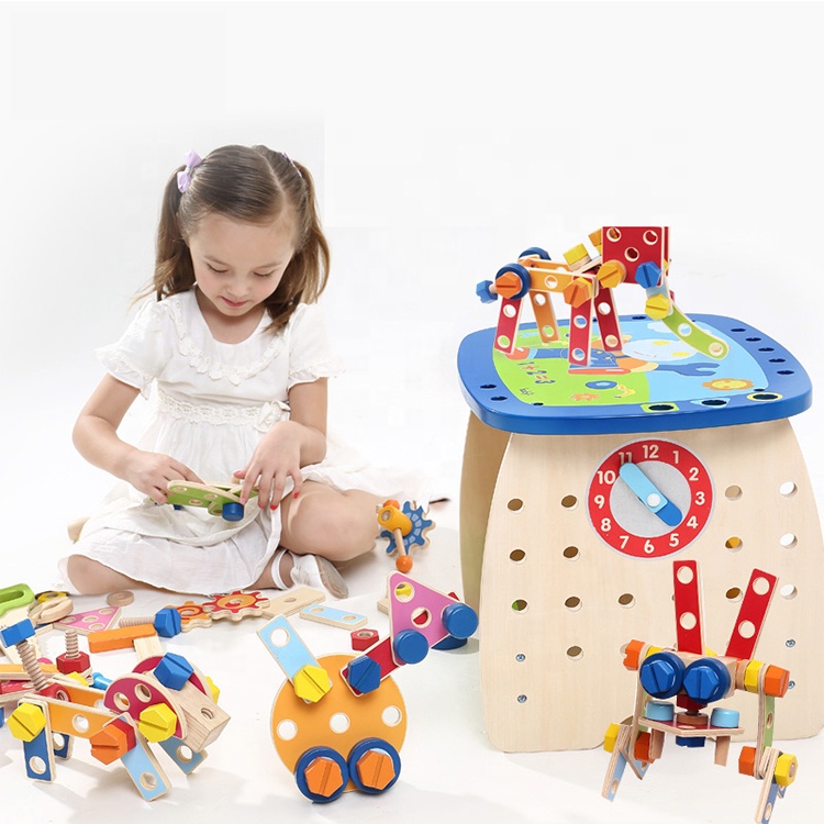 Multi-Function Educational Wooden Tools Assemble Wood Work Bench Toy 