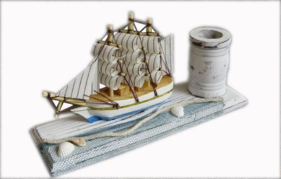 Wooden Pen Holder with Ship