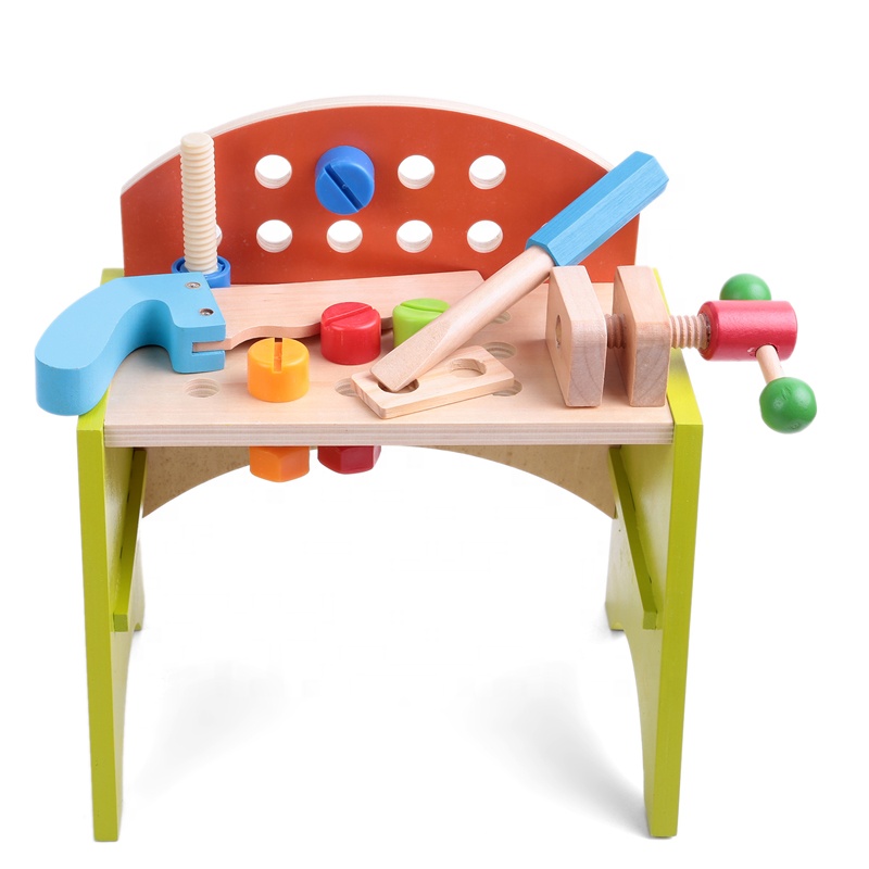 Easy Assembly Kids Pretend Play Educational Wooden Workbench Boy Tool Toy Set 